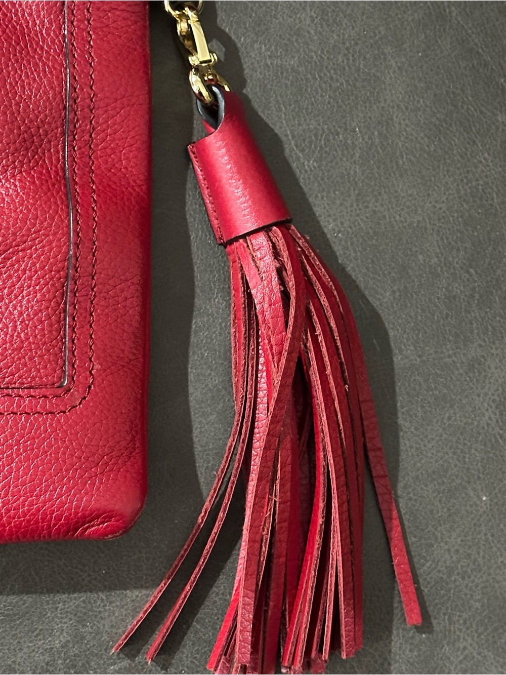 Banana Republic Red Leather Crossbody Convertible Bag Tassel Gold Statement Bag - Picture 7 of 16